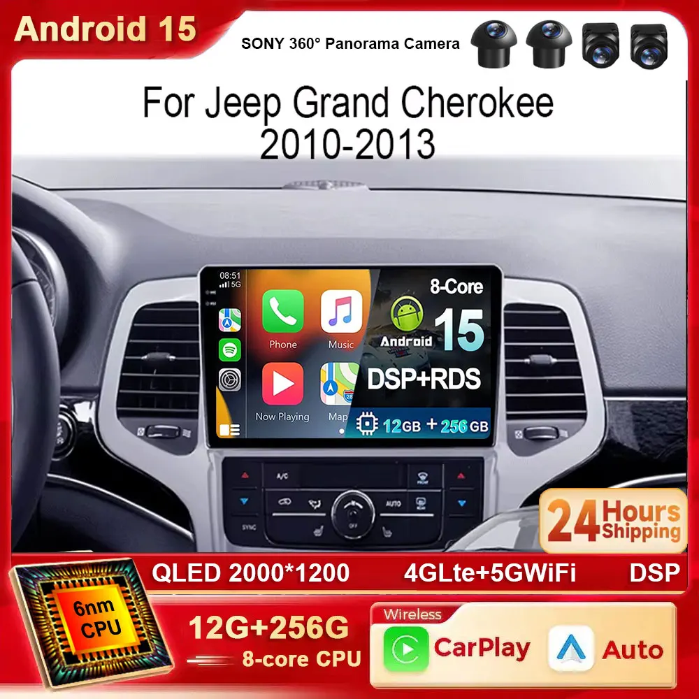 Android 15 Für Jeep Grand Cherokee WK2 2010-2013 Auto Radio Navigation GPS Multimedia Player Auto Stereo Bluetooth 5G Wifi BT Image