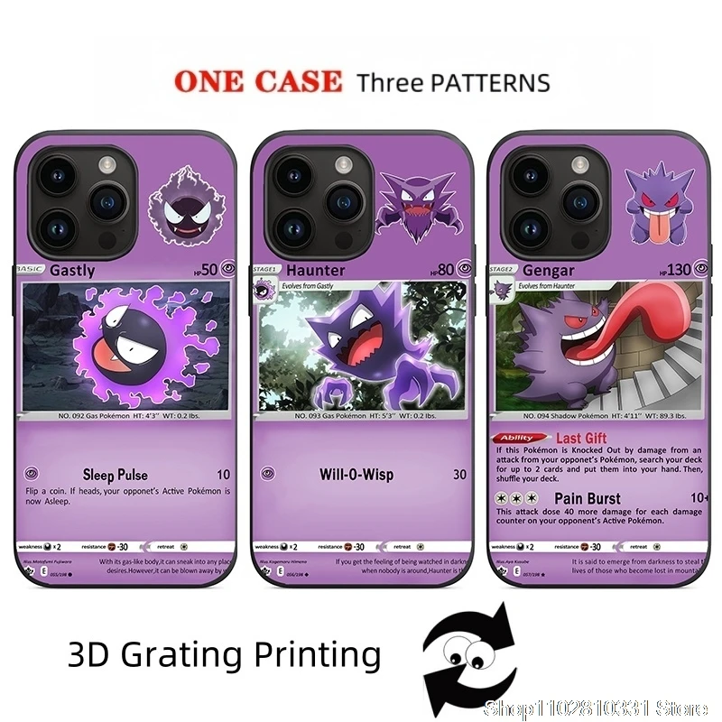 3D-Gitterkarte Pokemon Gengar Handyhülle für iPhone 16 15 14 13 12 11 17 Pro Max Plus Mini Air Gastly Haunter stoßfeste Abdeckung Image