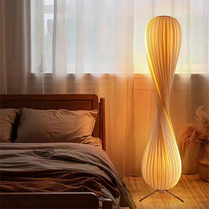 Wabi-Sabi Holz-Stehlampe, kreative japanische Grasrockleuchte, Wohnzimmer, Schlafzimmer, Art-Deco-Designer, einfache Sofa-Stehlampe