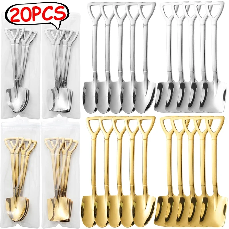 Edelstahl Schaufel Löffel Silber Mini Kaffee Obst Eis Dessert Löffel Teelöffel Schaufeln Küche Geschirr Sets Großhandel Image