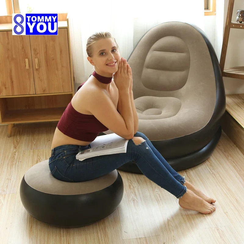 Garten im Freien Haushalt neue verdickte aufblasbare faule Sofa mit Fuß schemel Freizeit Sofa Lounge Stuhl tragbare Lagerung Luft stuhl