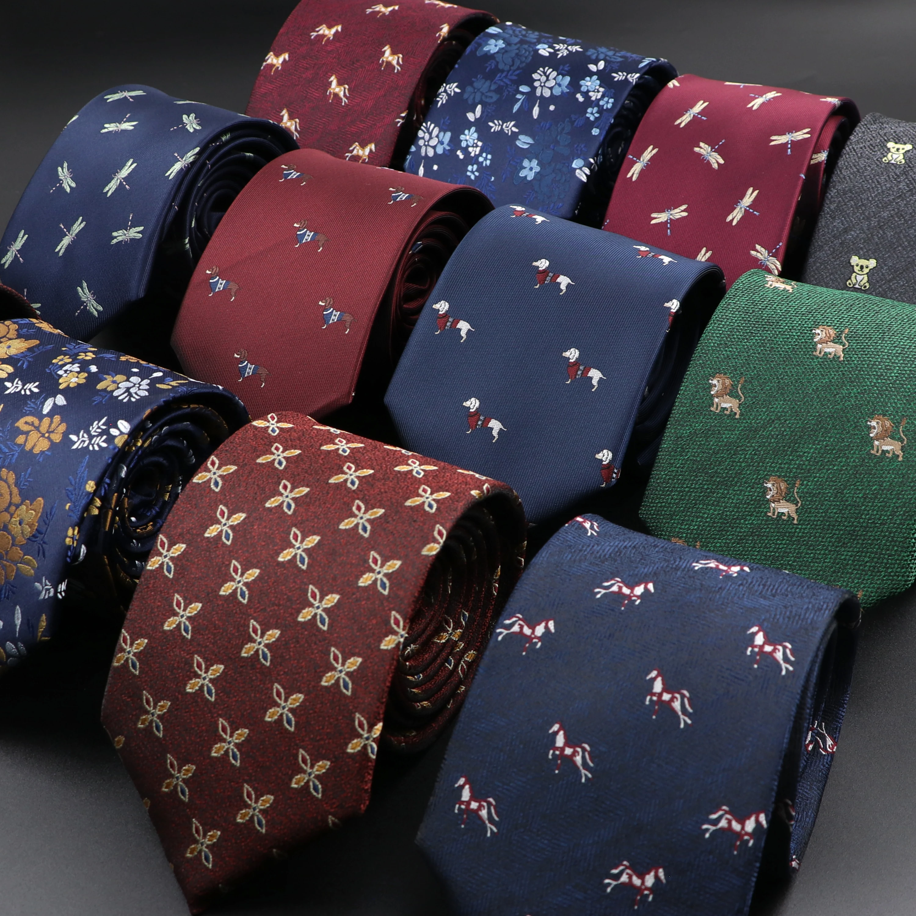Neue Casual männer Krawatten Hund Löwe Bär Pferd Blume Muster Rot Blau Jacquard Krawatte Für Männer Hochzeit Bräutigam Business zubehör Image