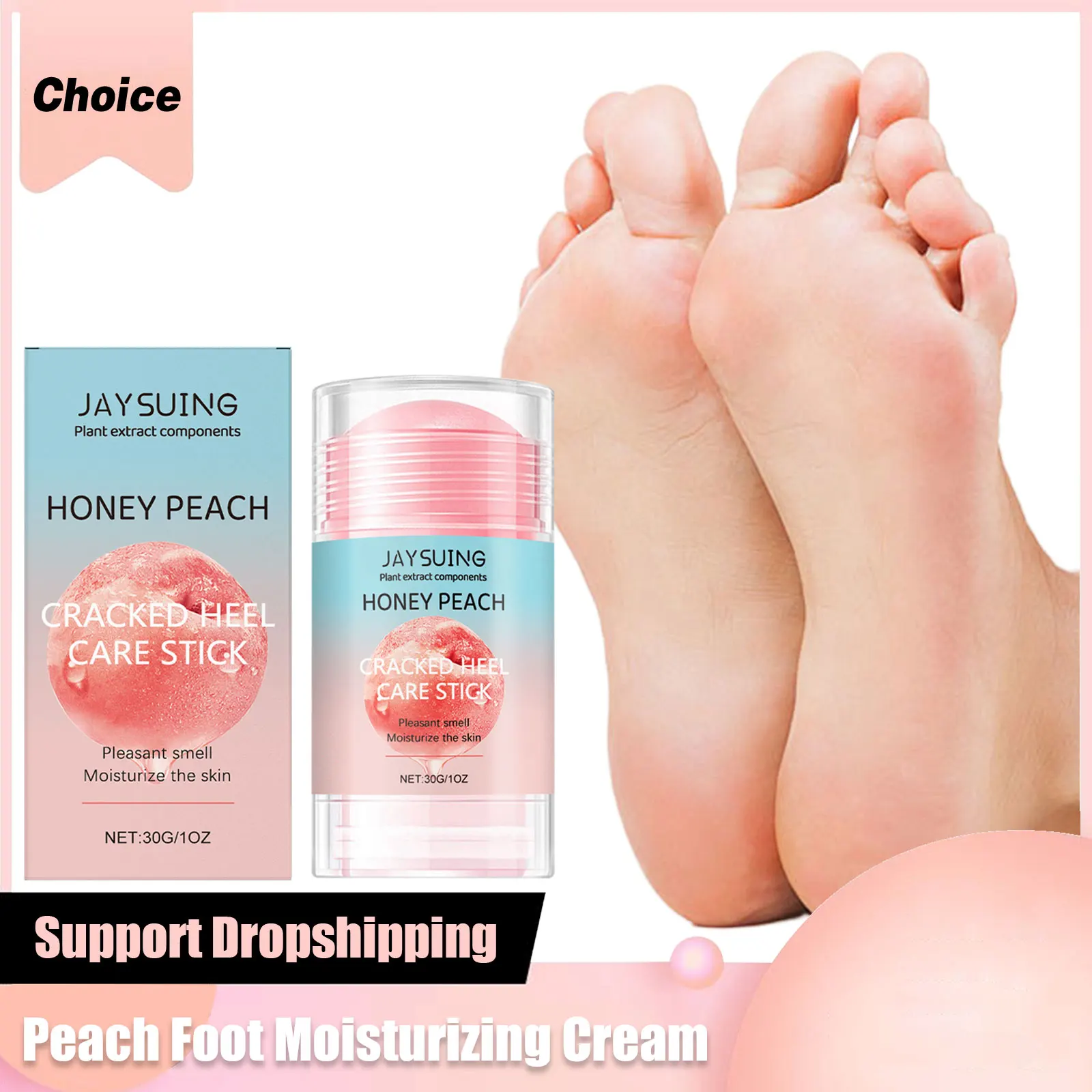 Reparaturbalsam für rissige Fersen, Stick, trockene Füße, feuchtigkeitsspendende Behandlung, Rollen auf weichem, sanftem Peeling, Pfirsichfuß-Feuchtigkeitscreme Image