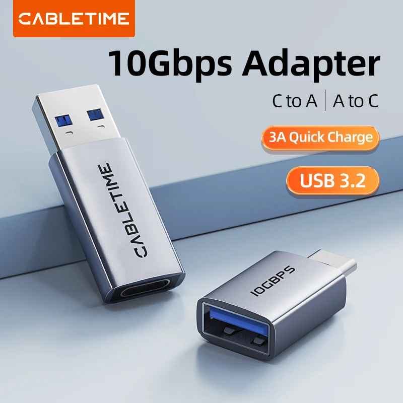 CABLETIME USB A auf USB C Adapter USB 3.2 OTG Gen 2 10 Gbit/s Adapter Lade- und Synchronisierungskonverter für Mobiltelefone, Laptops, Tablets Image