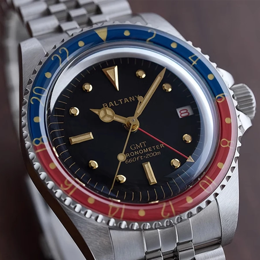 Baltany Herren-Automatikuhr, 39 mm, GMT, mechanische Armbanduhr, Taucheruhr, 20 ATM, wasserdicht, C3, leuchtende NH38-Saphirlünette Image