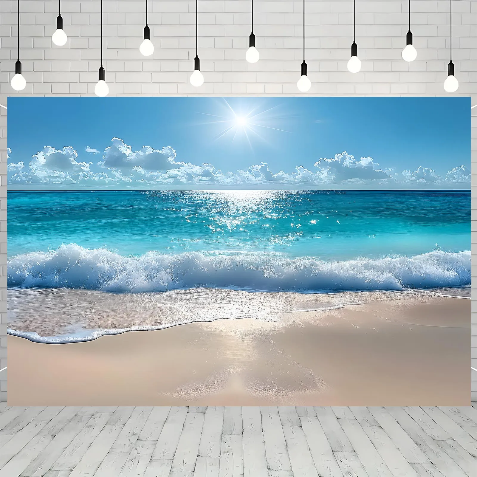 Sommer-Strand-Hintergrundbanner – lebendige Wellen und sonniges Himmel-Design, langlebige Fotowand Image