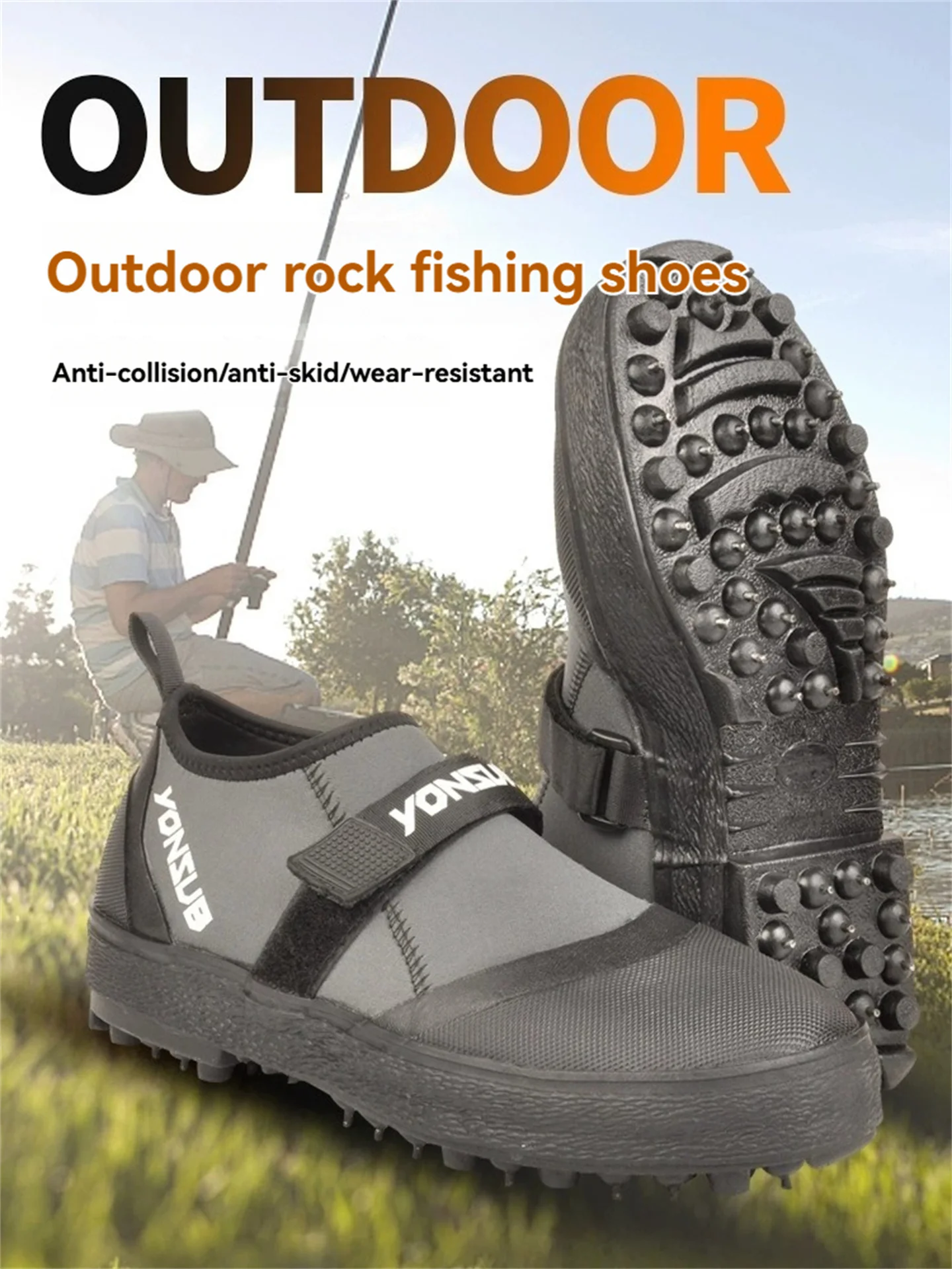 Yonsub Neopren-Kletterschuhe für Erwachsene, Outdoor, zum Felsangeln und Riffeln, Sohle mit Spikes, verschleißfeste, rutschfeste Waten-Aqua-Schuhe Image