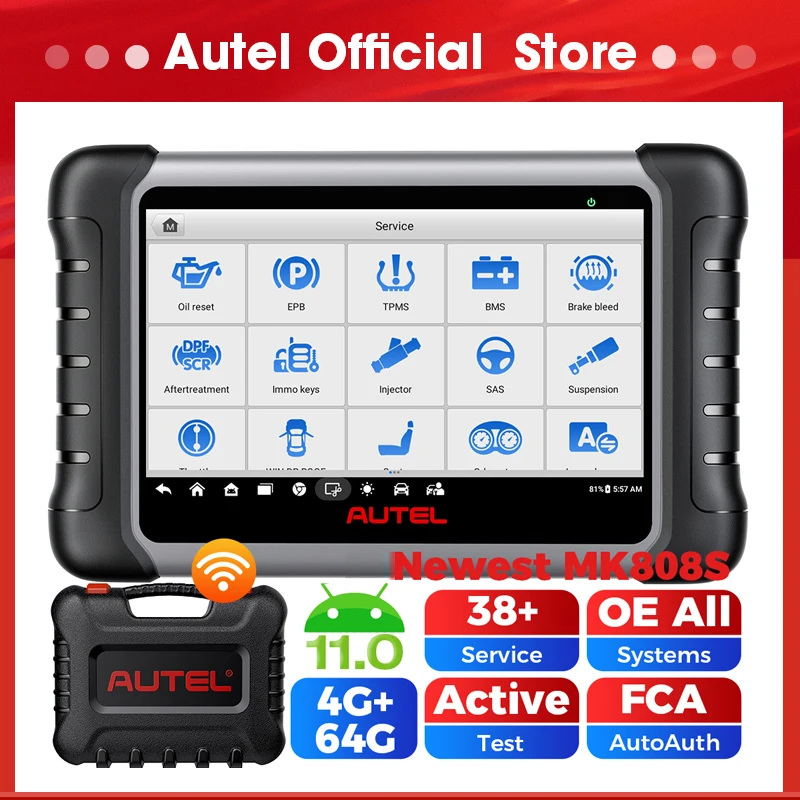 Autel MK808S Pro Auto-Diagnosescanner-Tool, aktive Testschlüssel-Codierung, FCA Autoauth Android 11, aktualisiert von MK808 Image