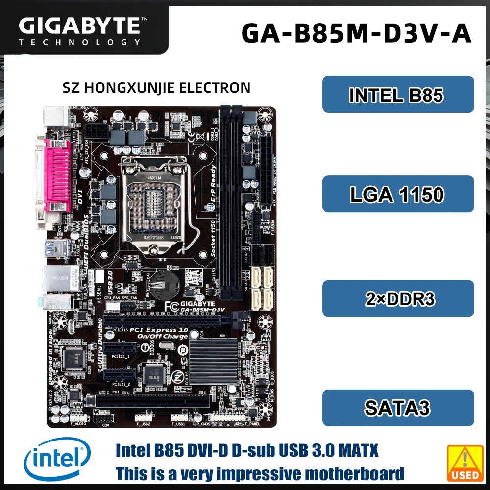 GIGABYTE GA-B85M-D3V Intel B85 LGA1150 mATX Motherboard DDR3 1600 USB3.0/SATA3 für 4th Gen Core i7/i5/i3, Business PC/Home Image