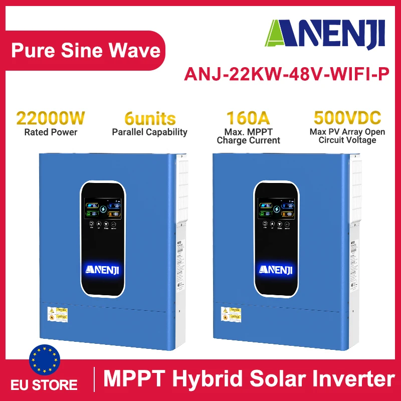 Onduleurs solaires hybrides ANENJI 22KW, hybrides 48V 220V, onduleur MPPT Wifi parallèle, 6 onduleurs solaires hybrides max pour panneau solaire
