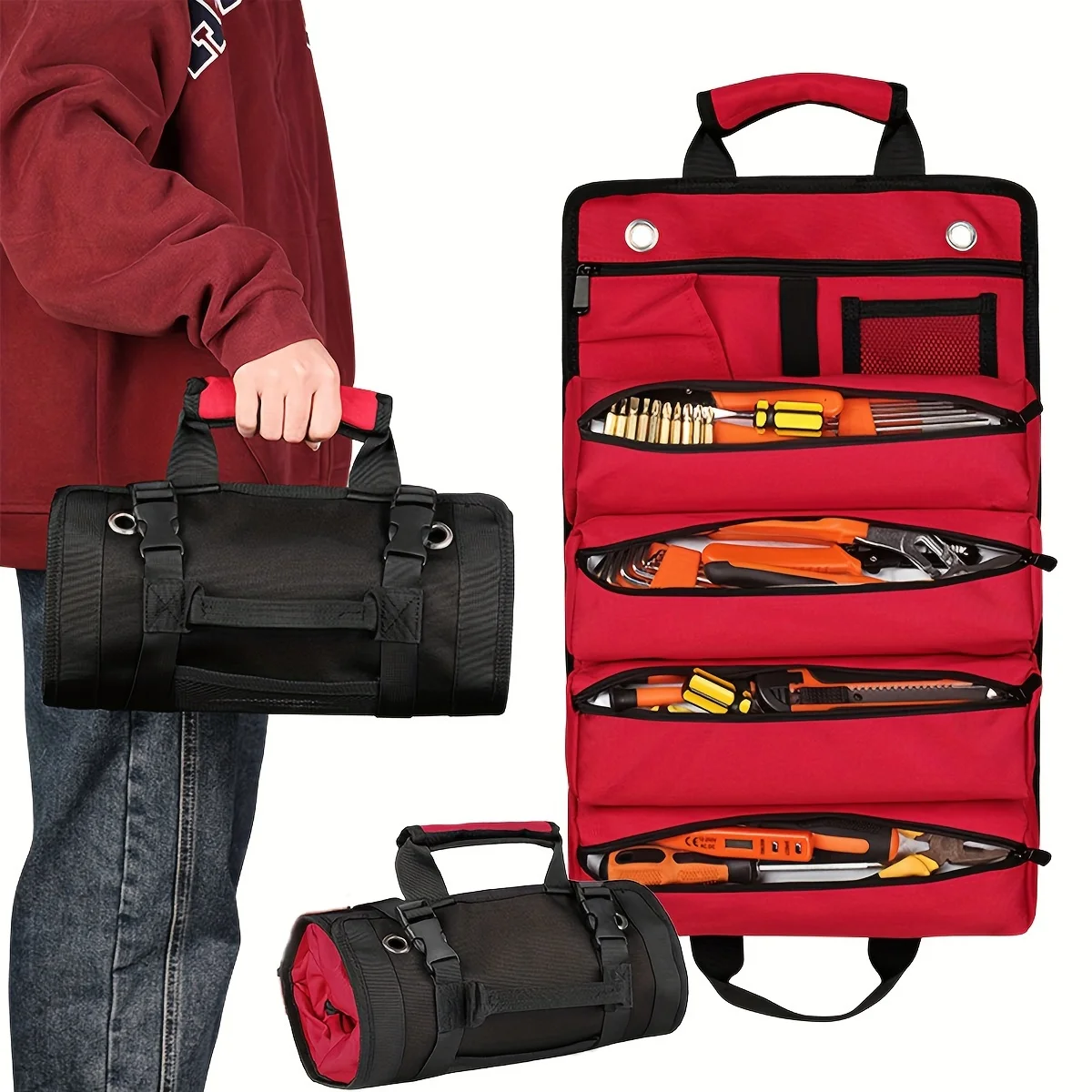 Rouleau d'outils 1 pièce, sac à outils roulant, sac à outils enroulable robuste, sac à outils de charpentier, organisateur de rouleau d'outils pour mécanicien, électricien