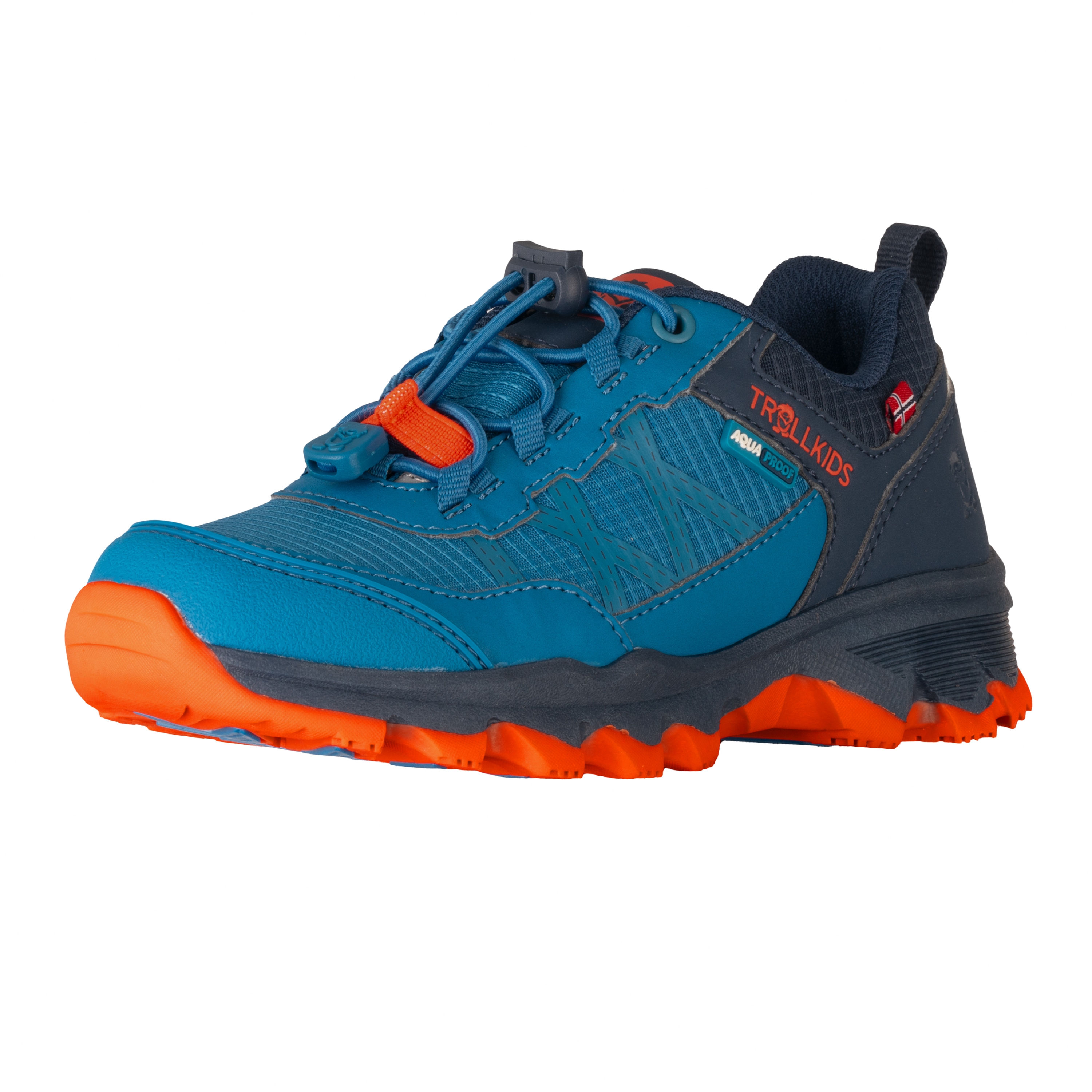 Outdoorschuh TROLLKIDS "KIDS TROLLTUNGA HIKER LOW XT", Kinder, Gr. 36, atlantic blau, glow orange, schwarz navy, Synthetik, Schuhe Outdoorschuh, wasserdicht