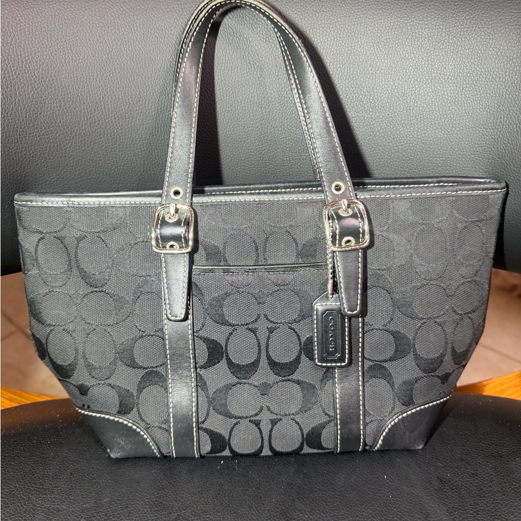 Coach Bags | Coach Black Monogram Handbag Coach Small Satchel Handbag Great Condition | Color: Black/Silver | Size: Os