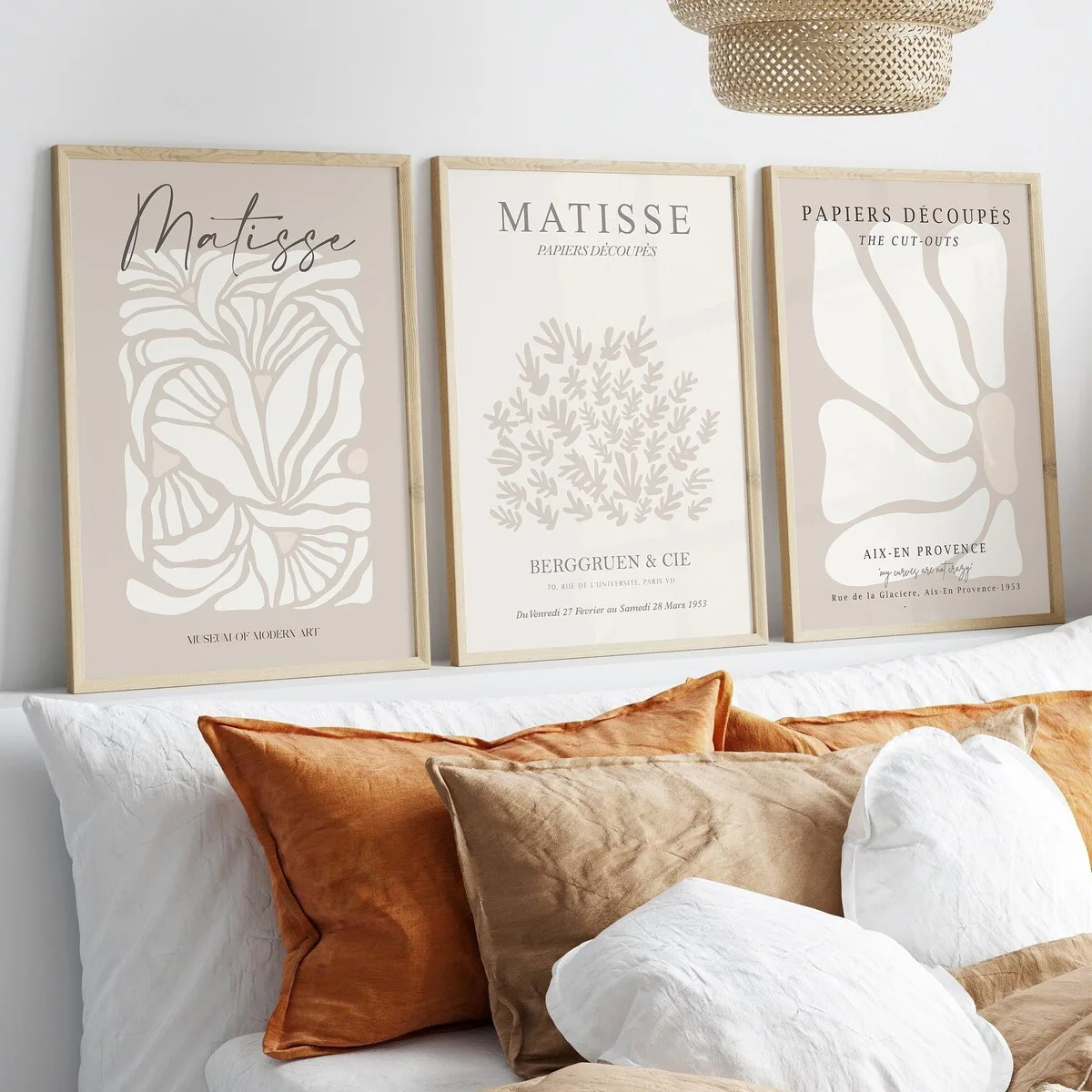 Set di 3 stampa artistica da parete su tela Bohemian Neutral Beige Matisse, stampa Matisse grigio beige salvia, poster minimalista Matisse, fiore
