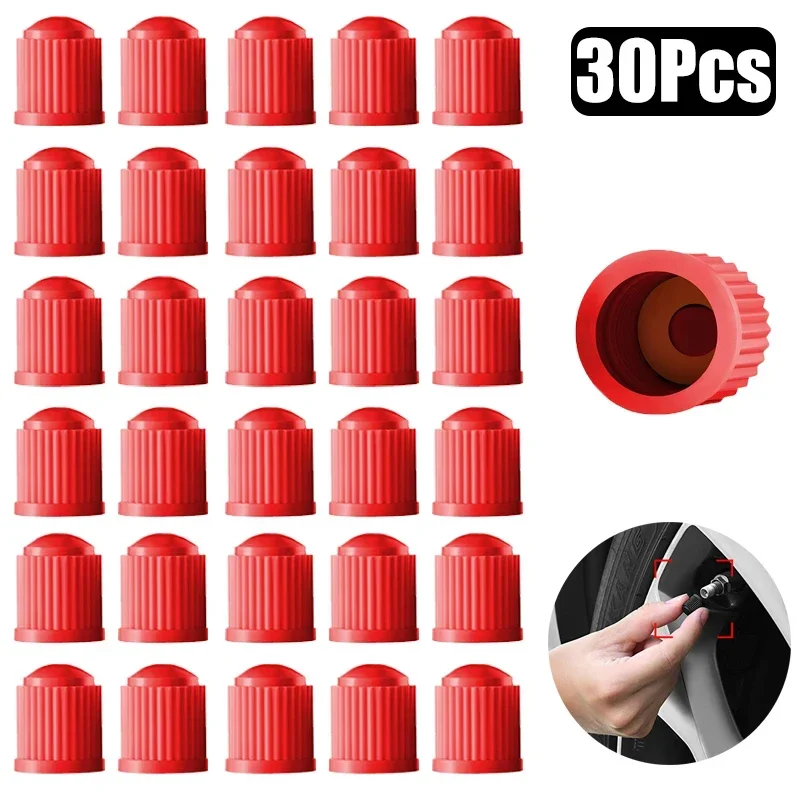 30 pezzi di plastica rossa tappi stelo valvola pneumatici per auto tubeless ruota stelo tappi valvola aria pneumatici ruota auto tappi antipolvere accessorio auto