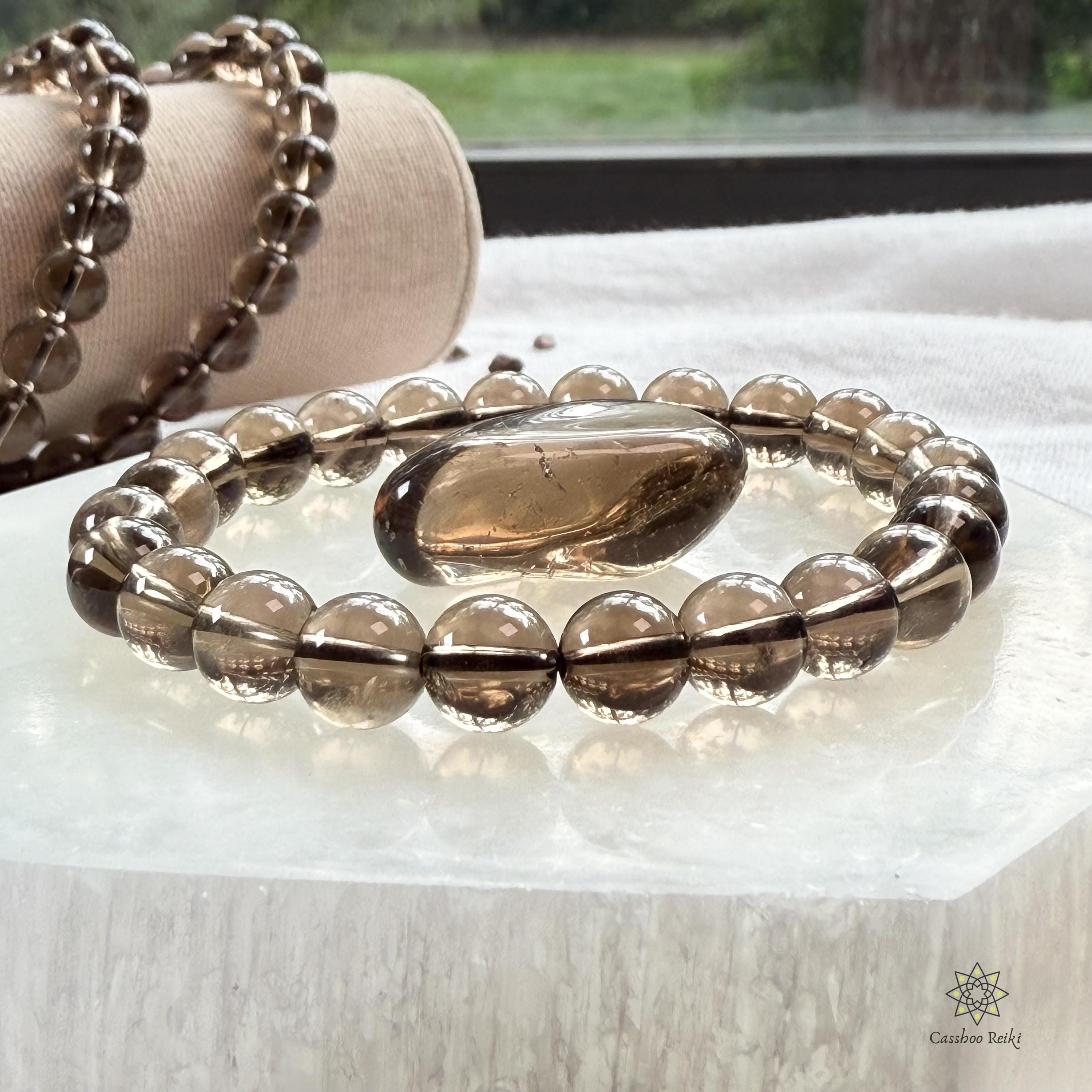 Bracciale con perline di quarzo fumé da 6 mm / Bracciale con perline di pietre preziose naturali / Bracciale con perline di quarzo / Pietra portafortu