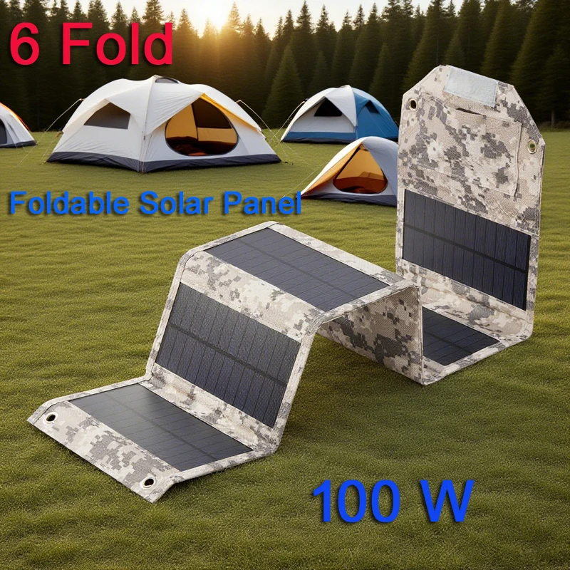 100 W 80 W faltbares Solarpanel 6-fach, 10 Wh USB 5 V DC Solarladegerät, tragbare Powerbank für Camping Wandern im Freien Image