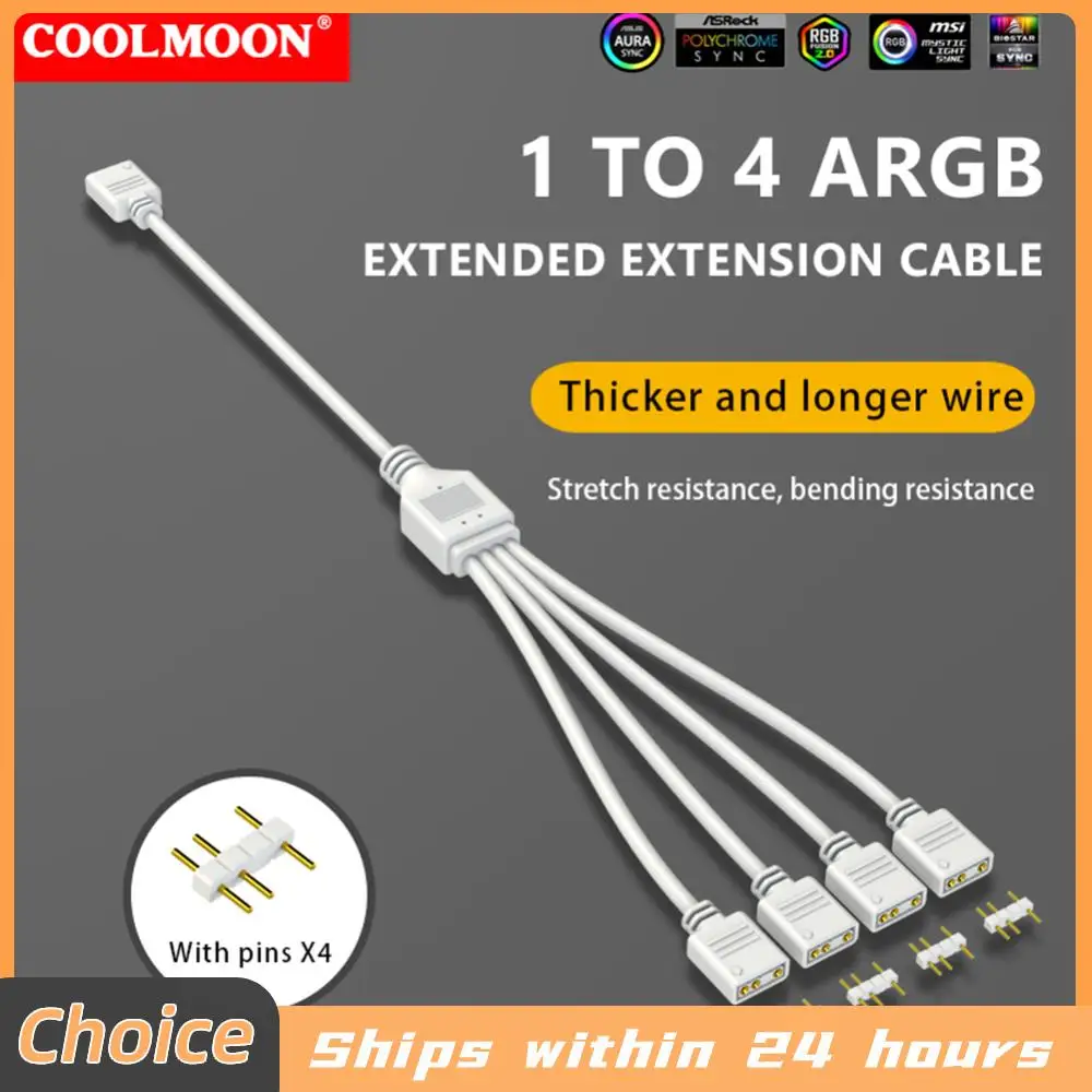 ARGB Gehäuselüfter-Splitter 5V 3PIN Anschluss 1 zu 2/3/4 Motherboard-Verlängerungskabel Zugfest für PC-Lichtstreifen und Lüfter Image