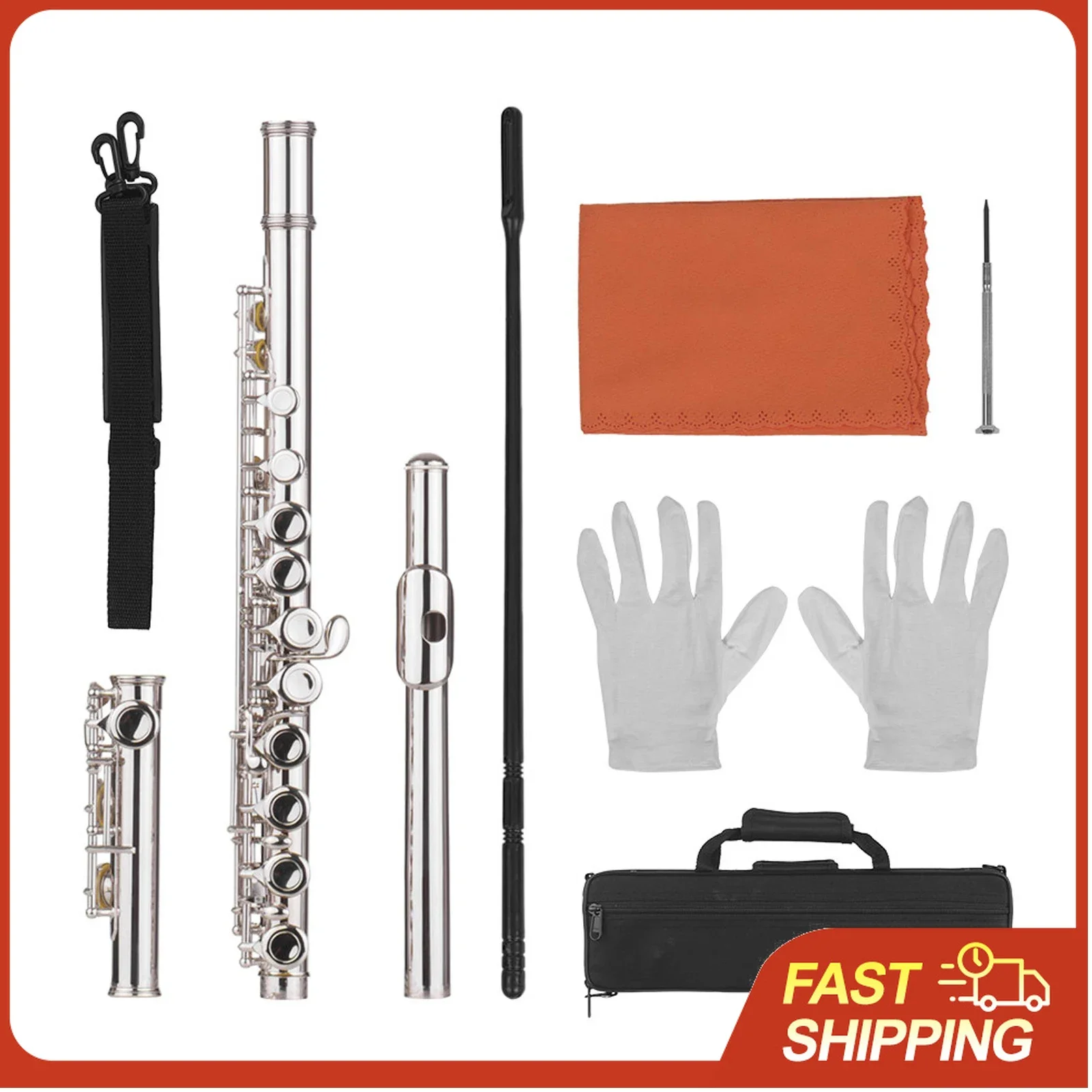 16-Loch-Flöte in C-Dur, Holzblasinstrument mit Reinigungstuch, Reinigungsstab, Handschuhen und Schraubendreher Image