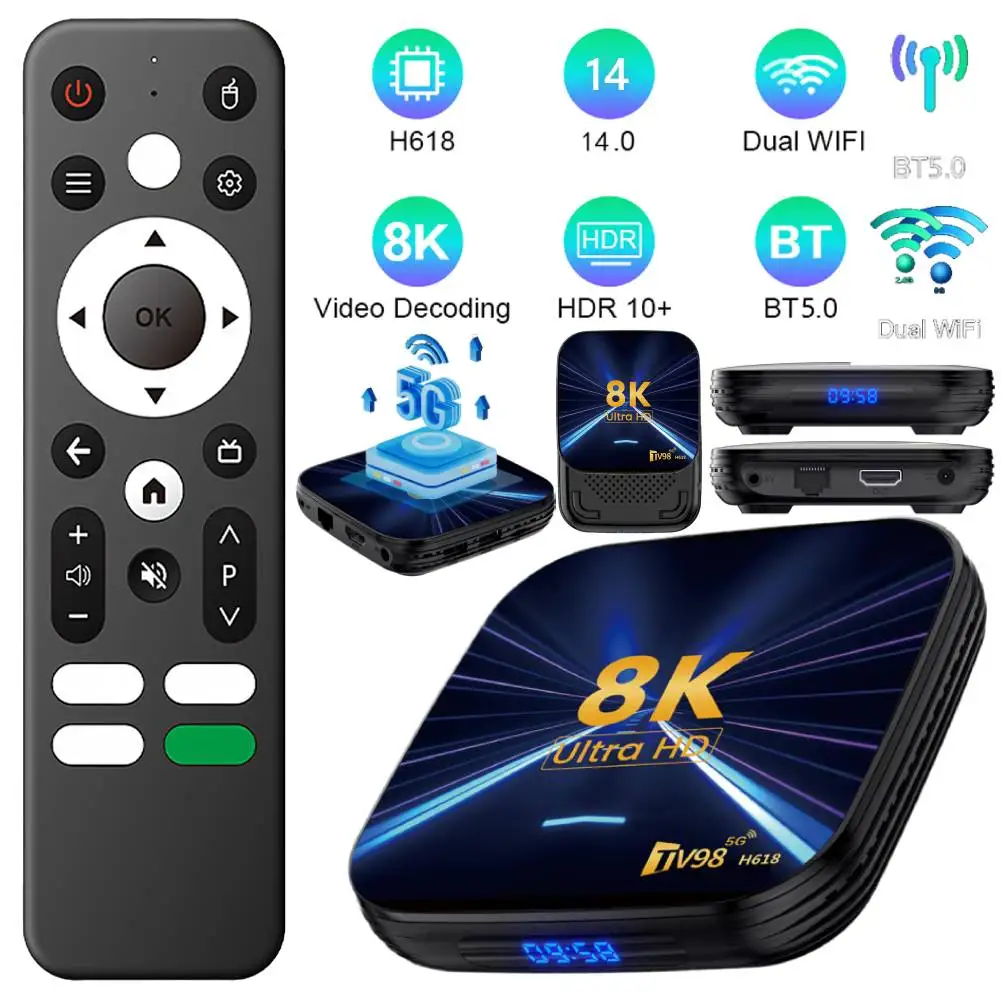 H618 Smart TV Box Android 14 Quad Core Cortex A53 8K HD Media Player 2,4G/5G Dual WiFi 8K BT Set-Top-Box Android Box mit Fernbedienung Image