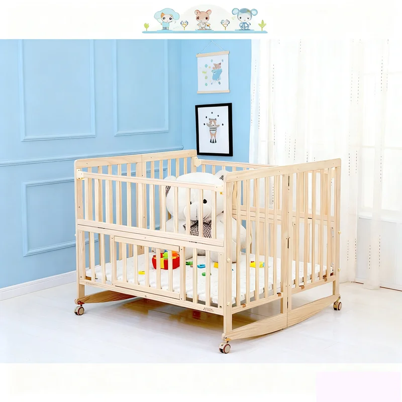 Multifunktionales Twins-Kinderbett aus Kiefernholz mit Steppdecken-Set und Moskitonetz, Kinderbett kann verlängern und Nachttisch-Kinderbett-Kinderbett