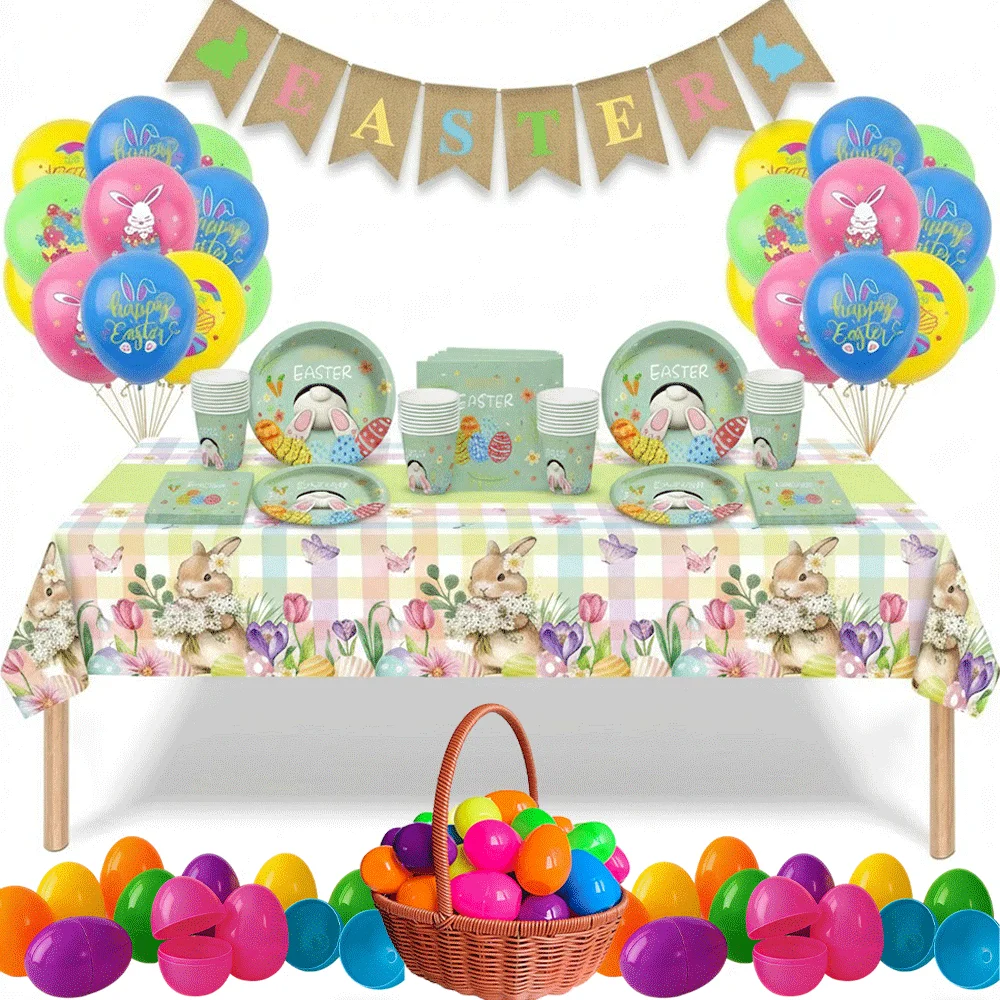 Ostern Dekor Banner Ballon Hase Ei Party Geschenk Eierschale Niedlichen Häschen Teller Einweg Tischdecke Ostern Party Supplies Image