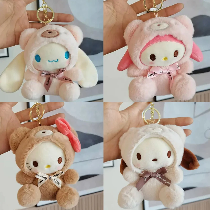 Sanrio 12CM Niedlicher Plüsch-Schlüsselanhänger für Kinder Hello Kitty Anhänger Kuromi Cartoon Schlüsselanhänger Rucksack-Dekoration Geschenke für Kinder Spielzeug