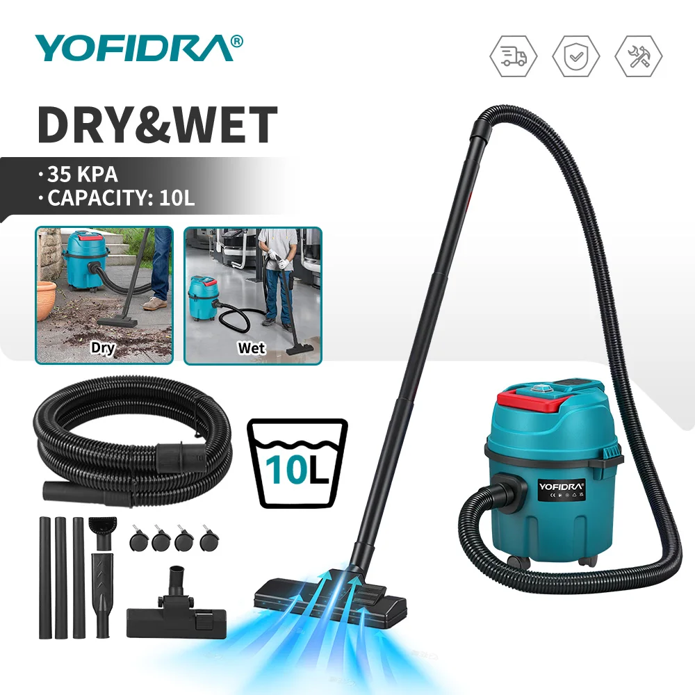YOFIDRA 3IN1 35kPa Elektrischer Nass- und Trockensauger Kabelloser Heim-Autoreiniger mit 10L tragbarem Tank für Makita Akku-Pin Image