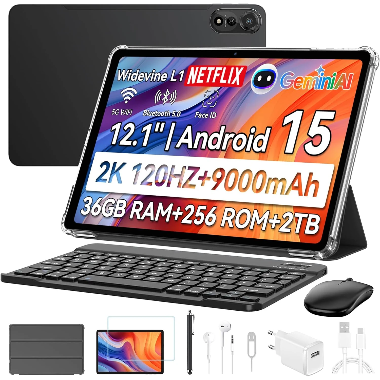 Blackview MEGA 2 Tablet-PC-Set mit Tastatur, Maus, Stylus, 12'' 2K-Display, 12GB+24GB RAM, 256GB ROM, Android 15 Tablet, 9000mAh Image