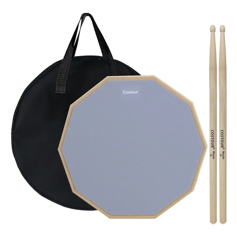 12-Zoll Dumb Drum Pad Kleines Set mit Ahorn-Drumsticks, Tragbare Dumb Drum Tasche, Dreiteiliges Set, Geeignet für Anfänger Image