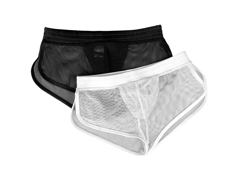 Herren-Mesh-Heimhose, einfarbig, voller geteilter Schnitt, hohle Shorts, dünne Trend-Pyjamahose 150016 Image