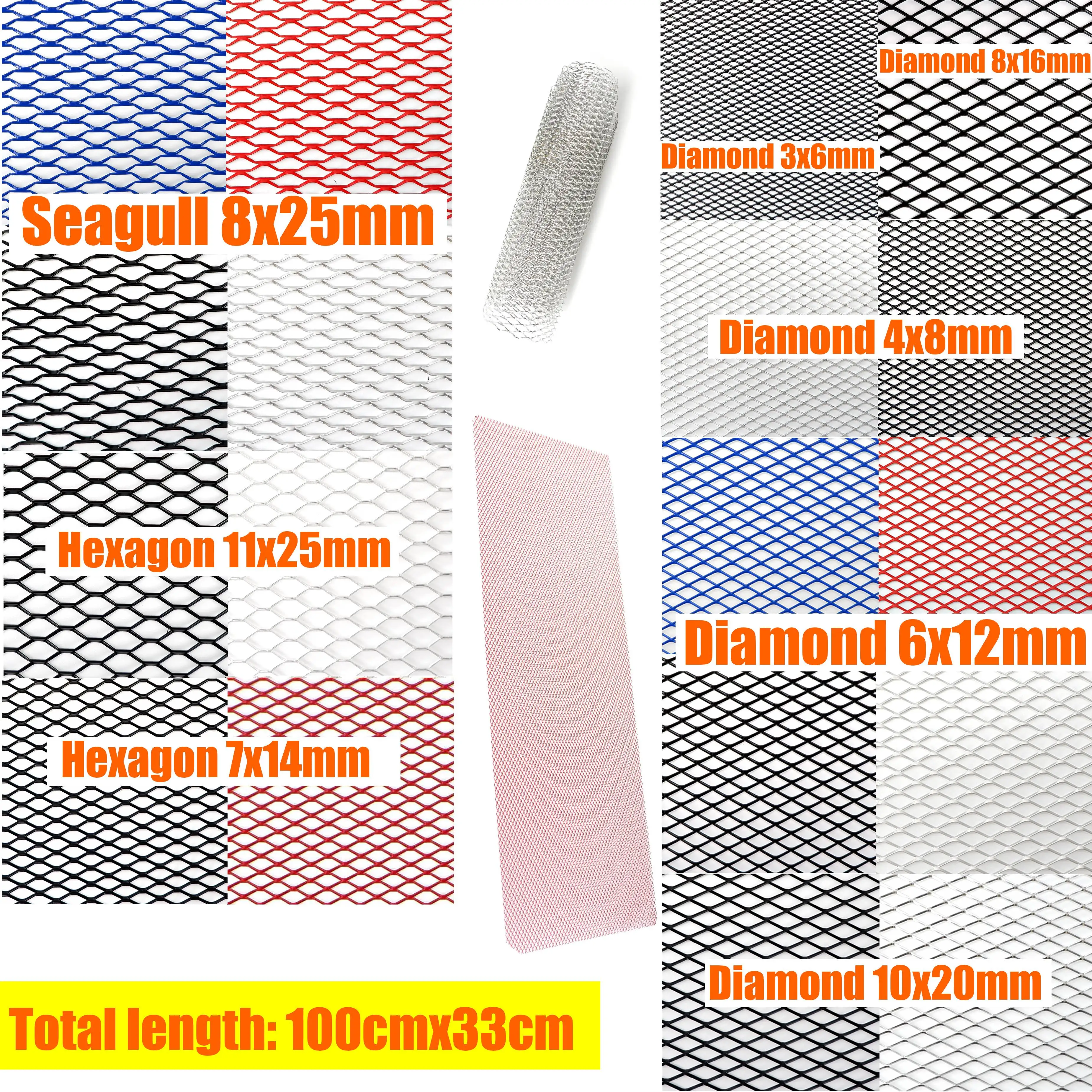 100x33cm Aluminium Racing Auto Stoßstange Grille Grill Mesh Net Vent Schwarz Silber Rot Blau Tuning Universal Protector haus Garten Image