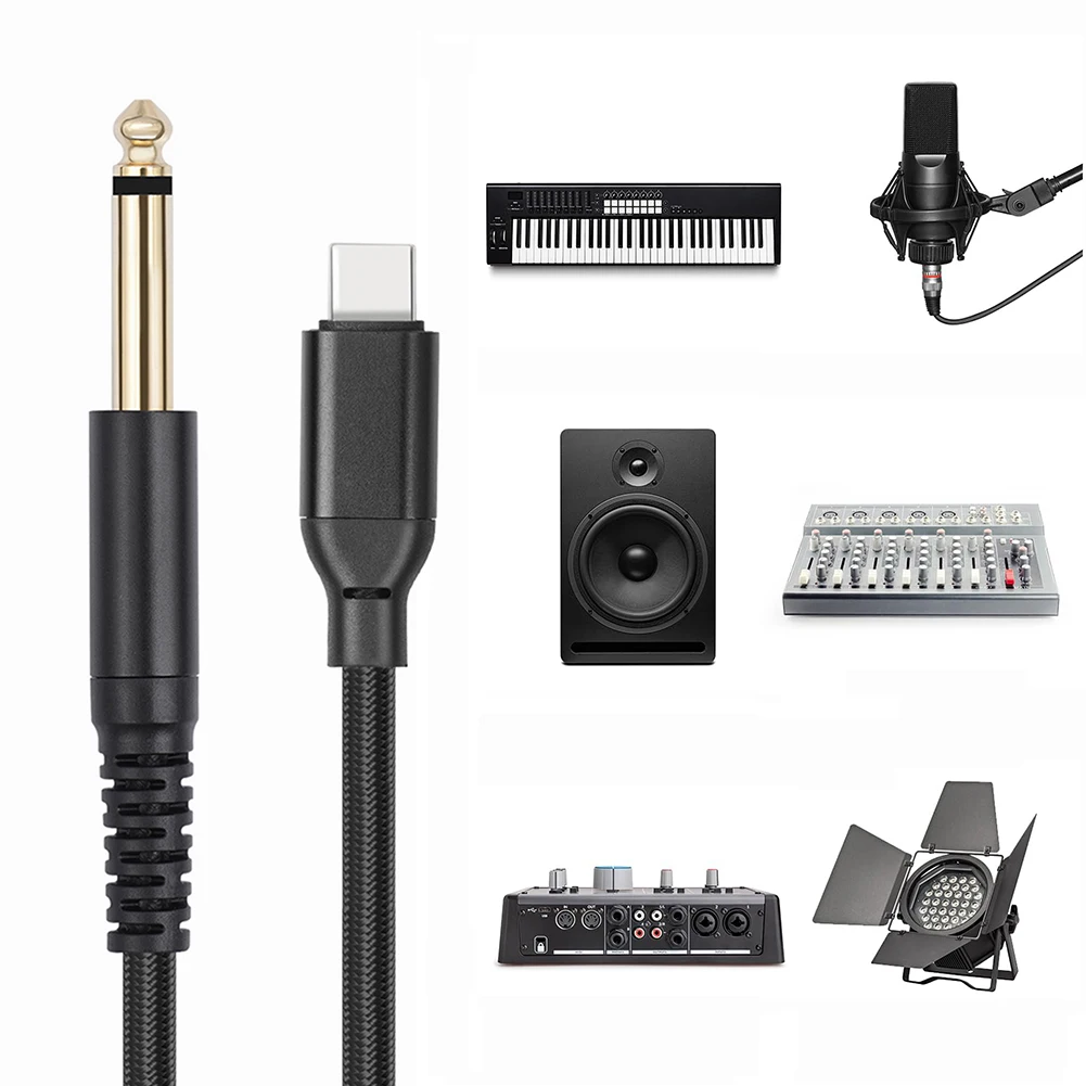 1/2/3M Typ-C-auf-6,35-mm-1/4-Zoll-TS-Gitarren-Audiokabel, Gitarren-zu-USB-C-Aufnahmekabel für Audioaufnahmen, Bass, elektronisches Klavier