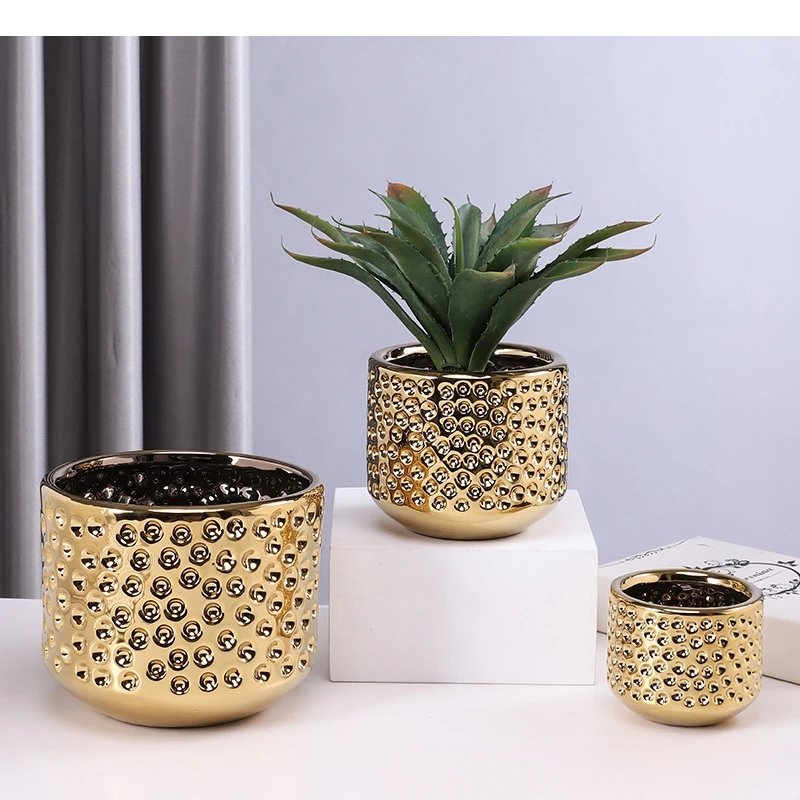 Gold Keramik Blumentopf Sukkulenten Geometrische Vase Großes Gerät Balkon Dekorationen Gartenzubehör Pflanze Image