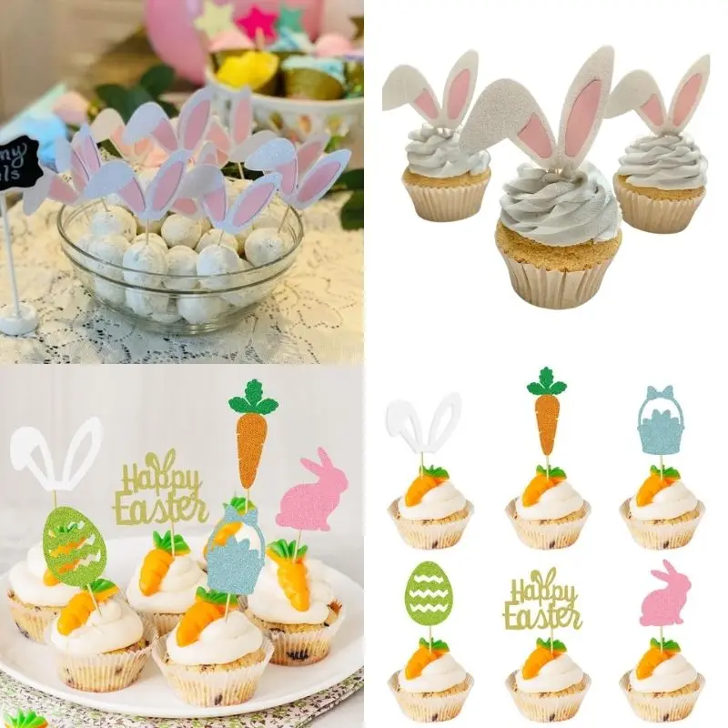 12/24 stücke Ostern Cupcake Topper Nette Cartoon Kaninchen Kinder Geburtstag Party Kuchen Dekor Ostern Bunny Thema Liefert Party dekorationen Image