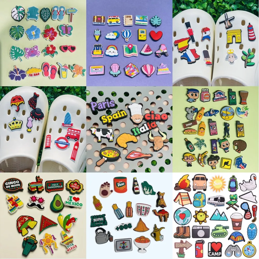 9Set Reise Sommer Urlaub Land Australien Saudi-Arabien Mexiko PVC Schuh Charms Garten Schuhe Knopf Dekorationen Fit Armbänder