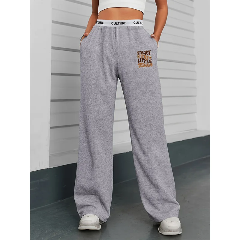 Herbst Damen hose Brief gedruckt lässig lose feste Farbe Frauen weites Bein Hosen weibliche Kleidung Image