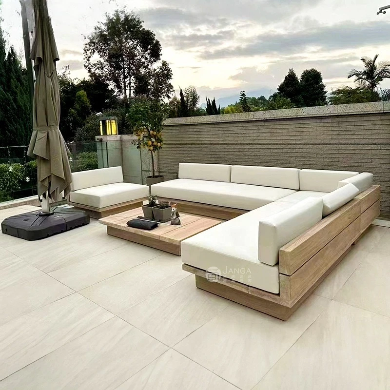 Hochwertiges Villa-Terrassen-Massivholzsofa Outdoor-Gartenmöbel Hotelmöbel Ferienhaus-Teakholzsofa Image