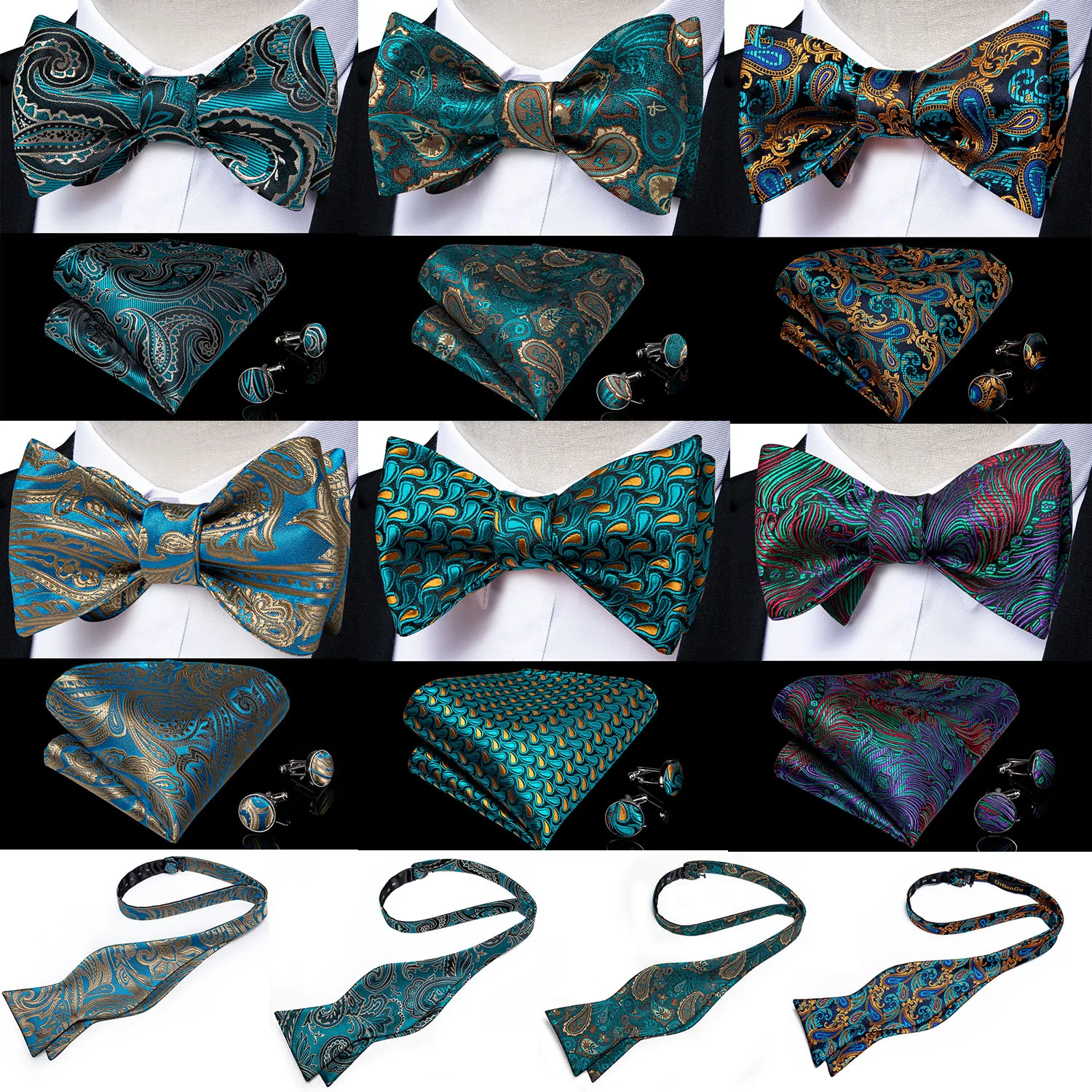 Marke Neue männer Fliege Teal Grün Blau Paisley Floral Seide Fliege Hochzeit Party Schmetterling Bowknot Männer Krawatte Zubehör DiBanGu Image