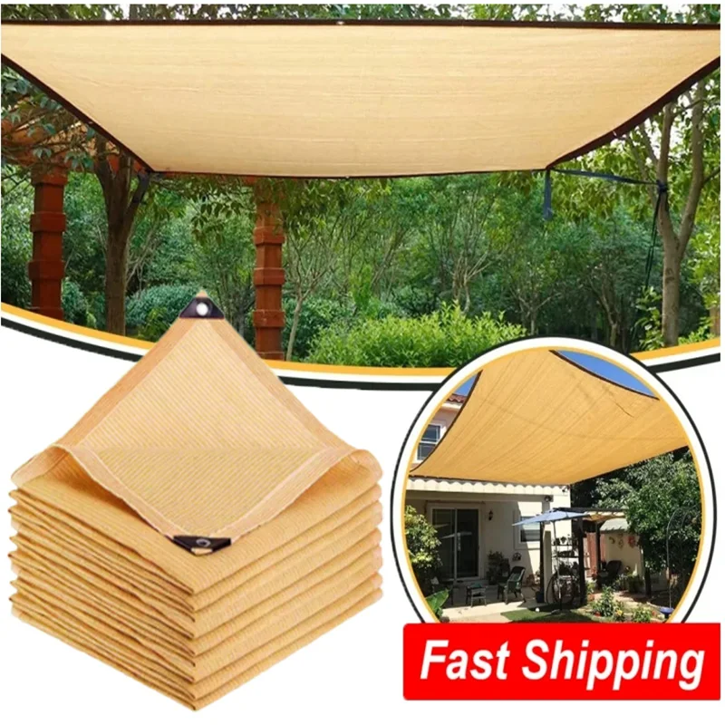 HDPE beige Sonnenschutznetz Garten Pflanzenschuppen Sonnenschutz Segel UV-Schutz Outdoor Cool Shed Sonnenschirm Schwimmbad Sonnenschirm Baldachin Image
