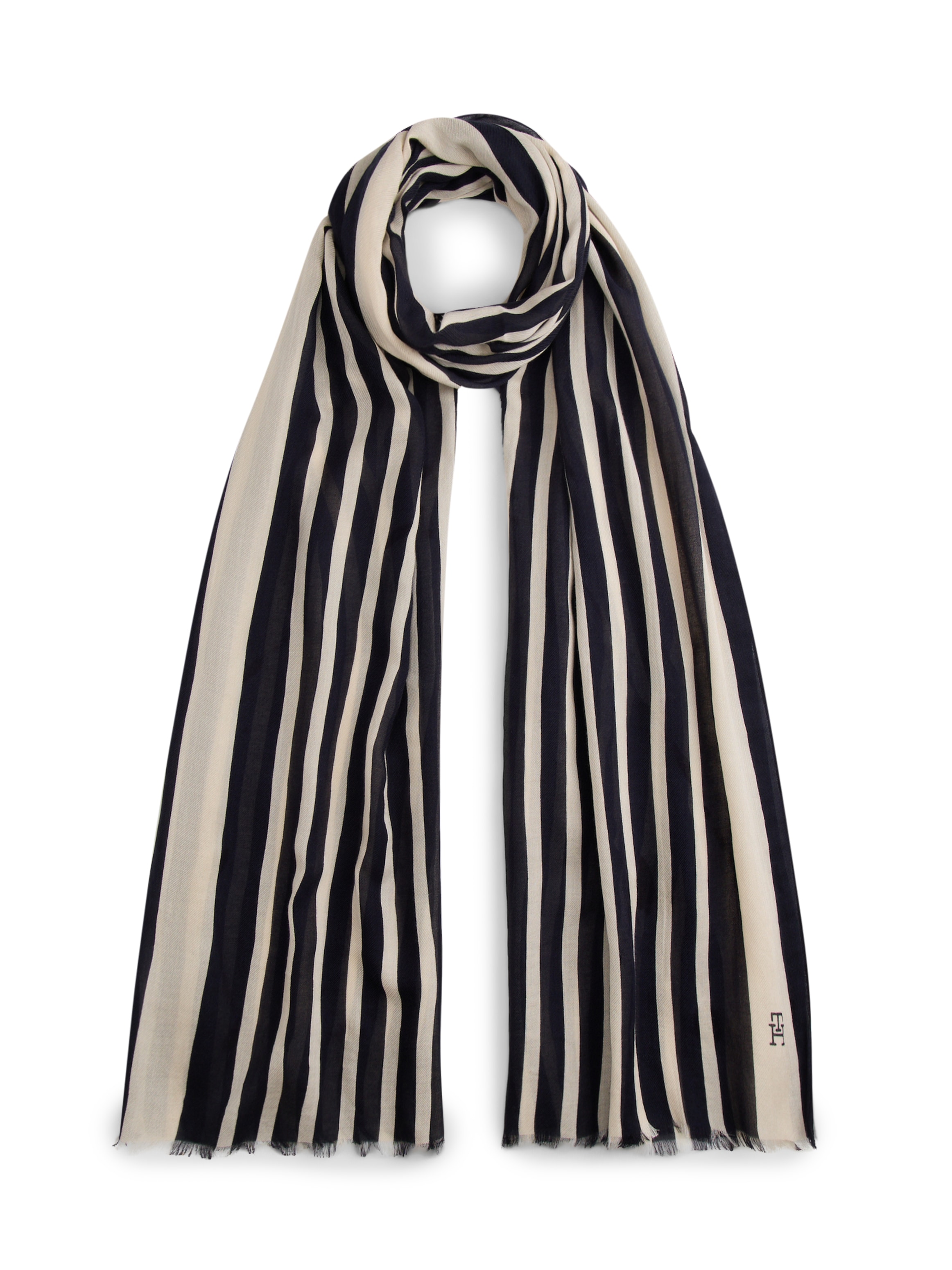 Modeschal TOMMY HILFIGER "ELEVATED CHIC", Damen, space blau, Web, Baumwollmischung, gestreift, Modetücher, Einheitsgröße