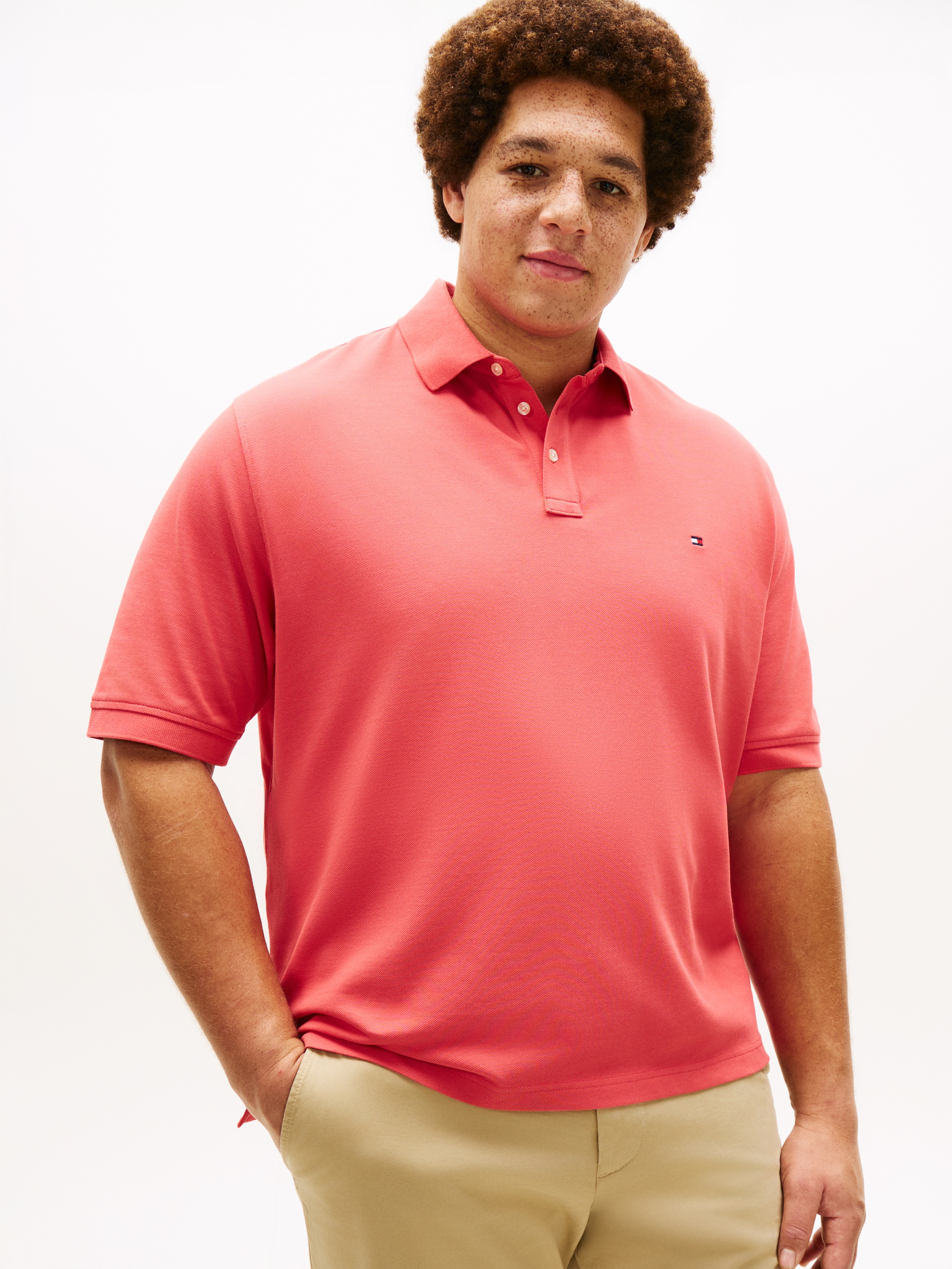 Poloshirt "1985 - REGULAR", Herren, Gr. XXL, vintage rot, Jersey, Obermaterial: 96% Baumwolle, 4% Elasthan, TOMMY HILFIGER BIG & TALL, unifarben, regular fit hüftlang, Flachstrickbündchen, Shirts, elastisch, Regular Fit für große Größen