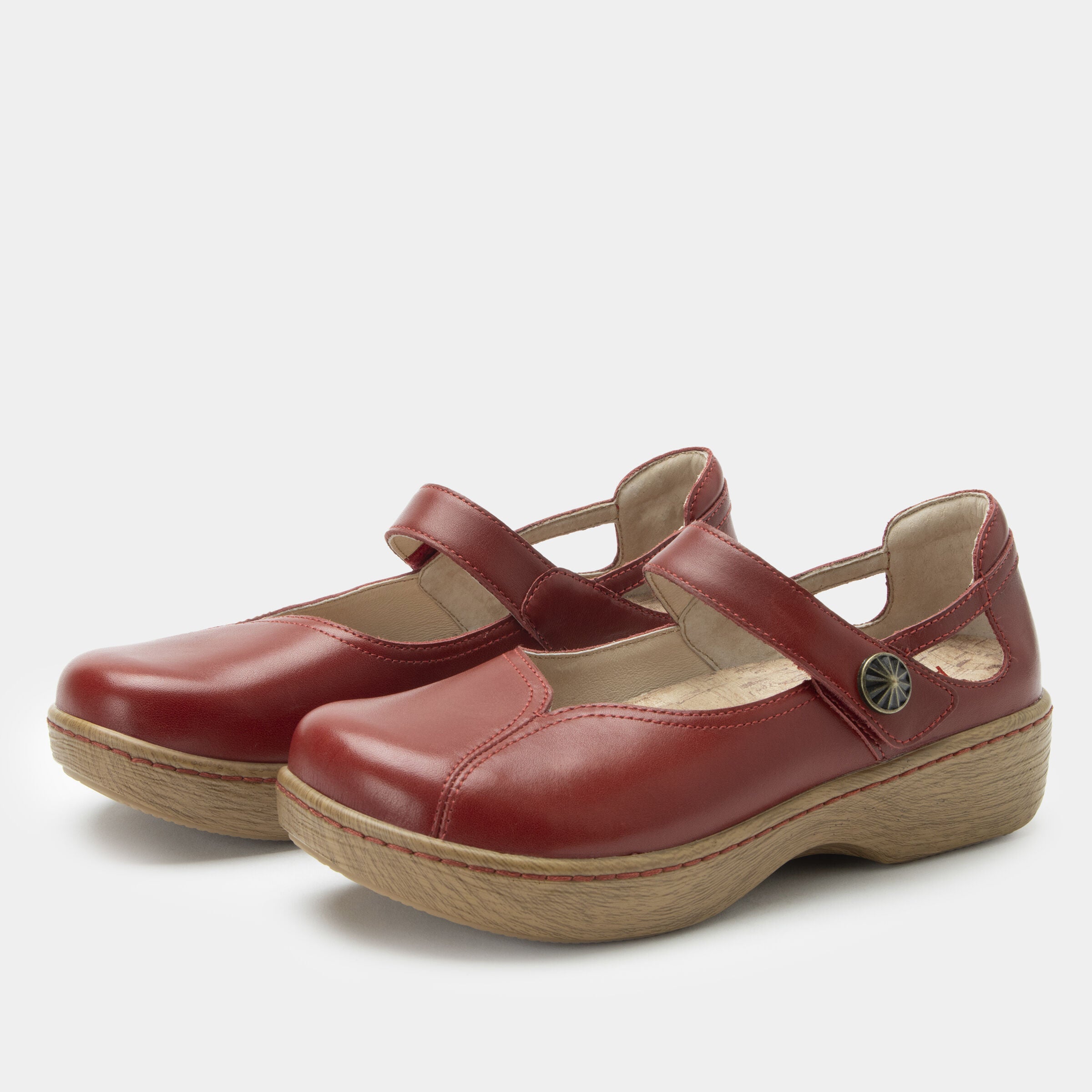 Women's Onika Wood Grain Mary Jane Shoe by Alegria in Red (Size 9 1/2 M)
