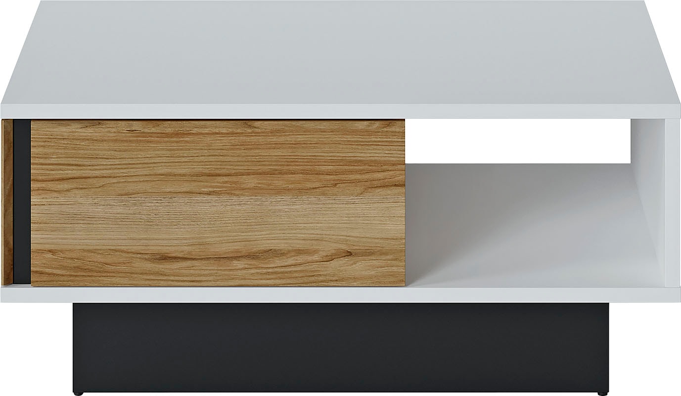 Couchtisch INOSIGN "Novena", alpinweiß, catania eiche, schwarz, alpinweiß, B:100cm H:45,8cm T:64cm, Tische, Couchtisch, Breite 100 cm