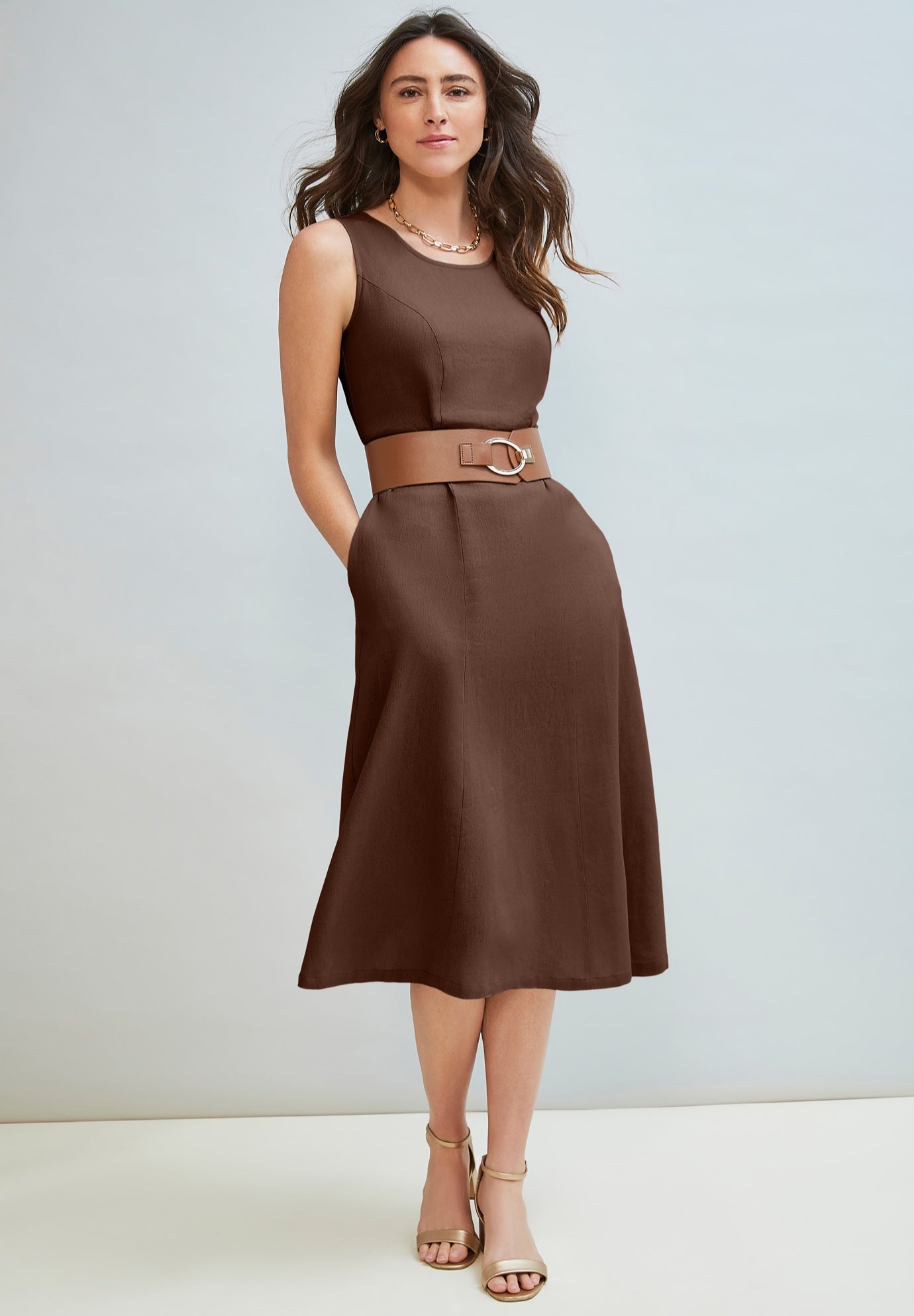 Plus Size Women's Linen Fit & Flare Dress by Jessica London in Rich Brown (Size 20 W)