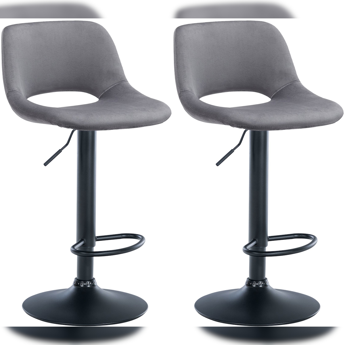 Proregal CHEFGASTRO 2er Set Barhocker ACAPULCO Samt Schwarz HxBxT 86x42x46cm Samt Dunkelgrau Barstuhl Image