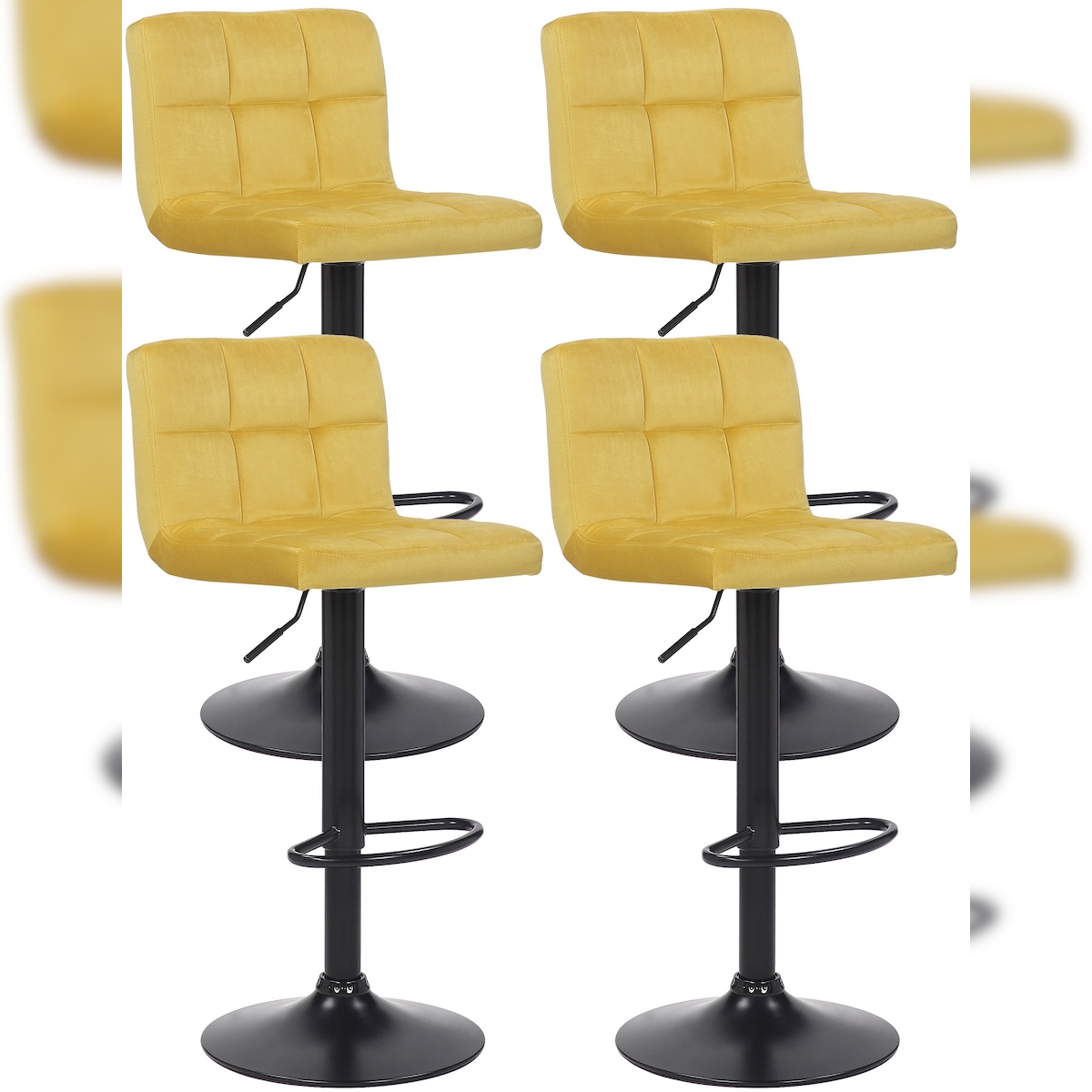 Proregal CHEFGASTRO 4er Set Barhocker LA PAZ Samt HxBxT 85x40x40cm Samt Gelb Barstuhl Image