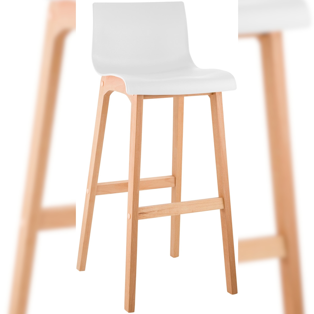 Proregal CHEFGASTRO Barhocker MAUI Natura 4-Fuﬂ Gestell HxBxT 102x41x46cm Holz Weiß Barstuhl Image