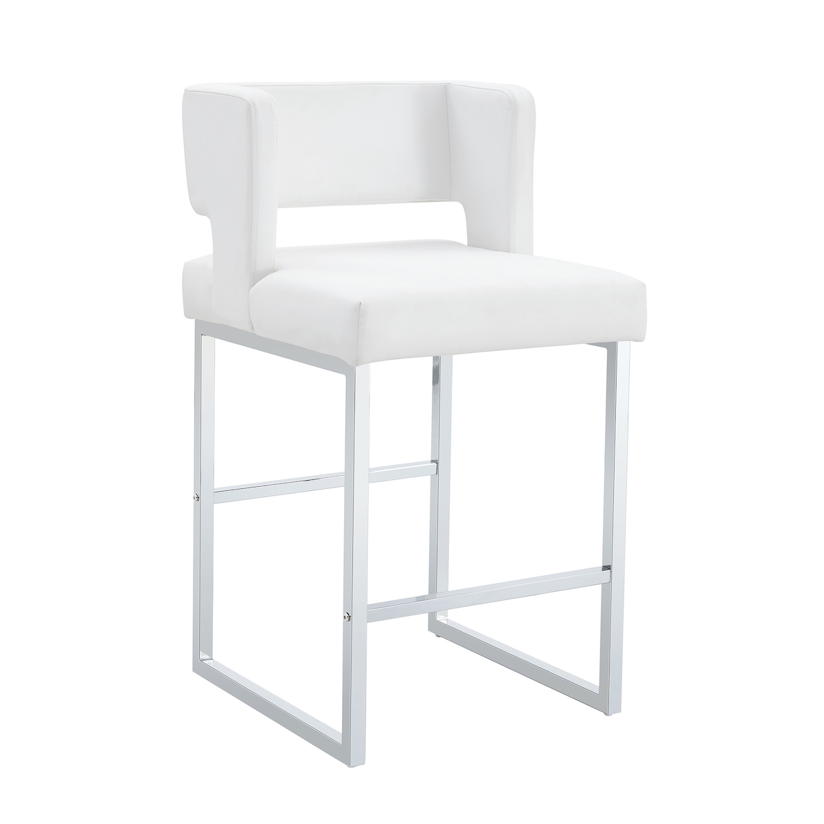 OKWISH Barhocker Set 2er mit Rückenlehne 91x48x53 cm Weiß+Silber, quadratischer Polstersitz, PU Bezug, Metallbeine, nordischer Stil Image