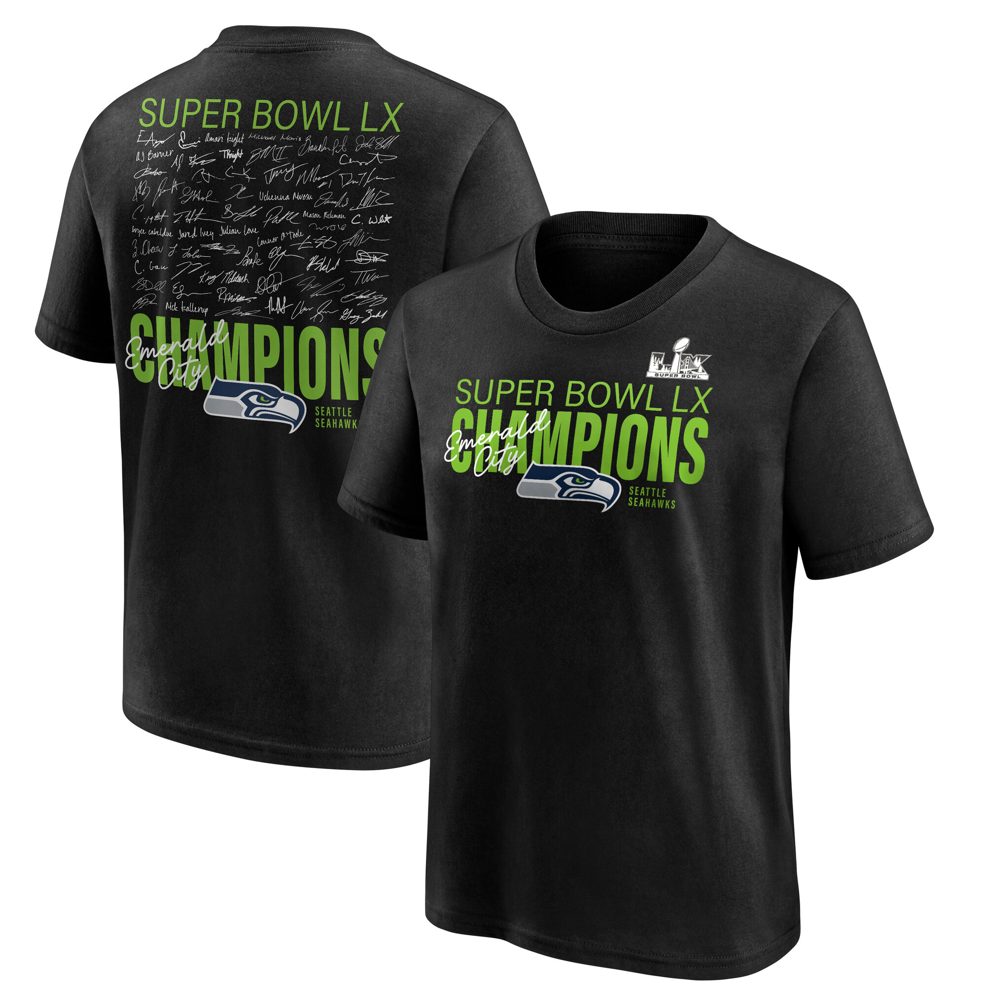 "Seattle Seahawks LX Autograph Signing Super Bowl Champions T-Shirt - Schwarz - Jugendliche" Image